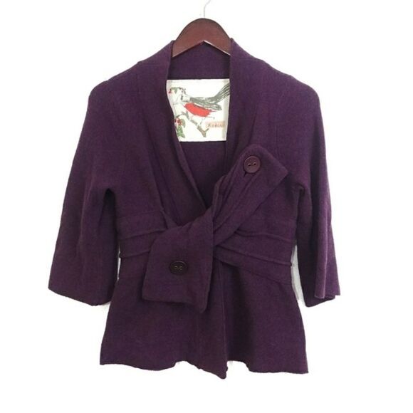 Anthropologie Sweater by Robin Faux Wrap Purple XS Button Womens - Picture 1 of 5
